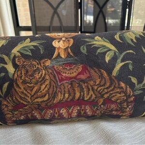 Raymond Waites Vintage Tiger tapestry  neck roll pillow with tassels Luxury Glam